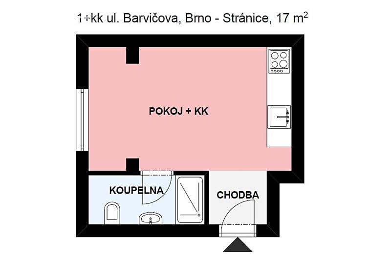 Pronájem bytu 1+kk 17 m², Barvičova, Brno - Stránice