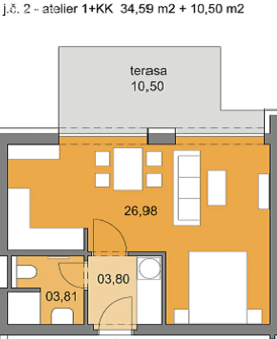 Pronájem bytu 1+kk 35 m², Nad Červenkou, Mladá Boleslav - Čejetice
