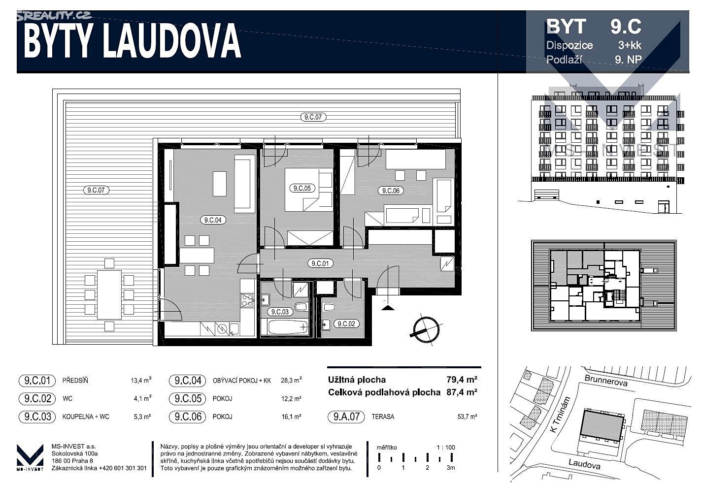 Prodej bytu 3+kk 87 m², Laudova, Praha 6 - Řepy
