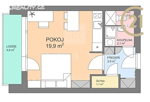 Pronájem bytu 1+kk 32 m², U Hřiště, Brno - Starý Lískovec
