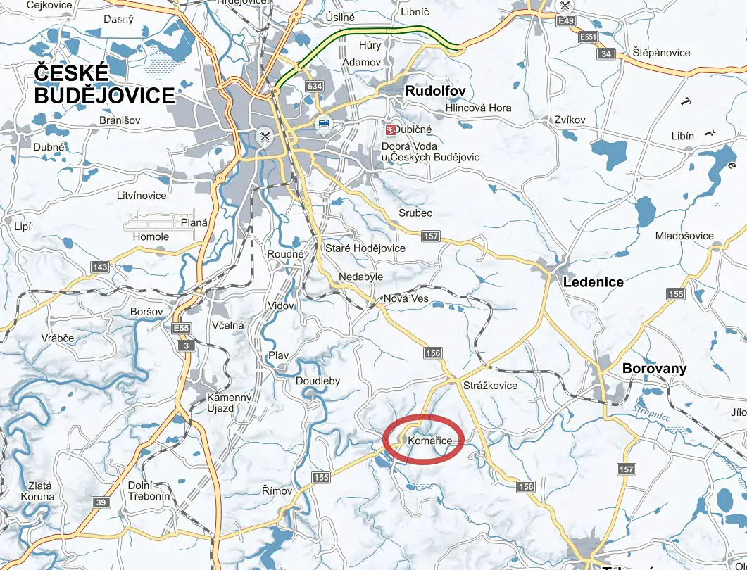 Prodej  stavebního pozemku 2 370 m², Komařice, okres České Budějovice