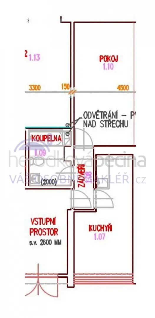 Prodej bytu 1+kk 33 m², Počenice-Tetětice, okres Kroměříž