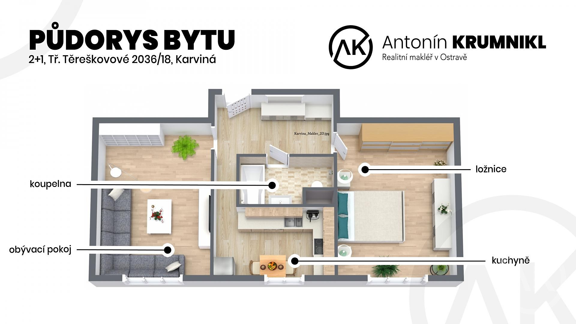 Prodej bytu 2+1 54 m², tř. Těreškovové, Karviná - Mizerov