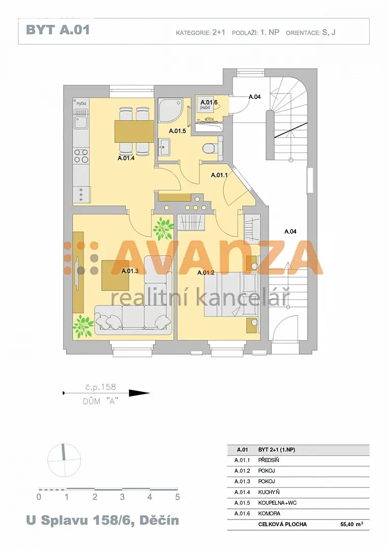 Pronájem bytu 2+1 56 m², U Splavu, Děčín - Děčín VIII-Dolní Oldřichov
