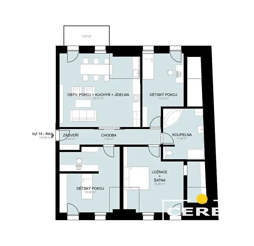 Prodej bytu 4+kk 119 m² (Podkrovní), Studentská, Žatec