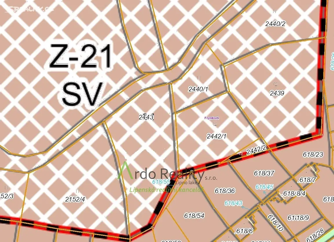 Prodej  stavebního pozemku 1 242 m², Frymburk - Milná, okres Český Krumlov