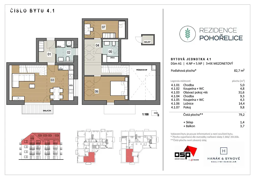Prodej bytu 3+kk 83 m² (Mezonet), U Kasáren, Pohořelice