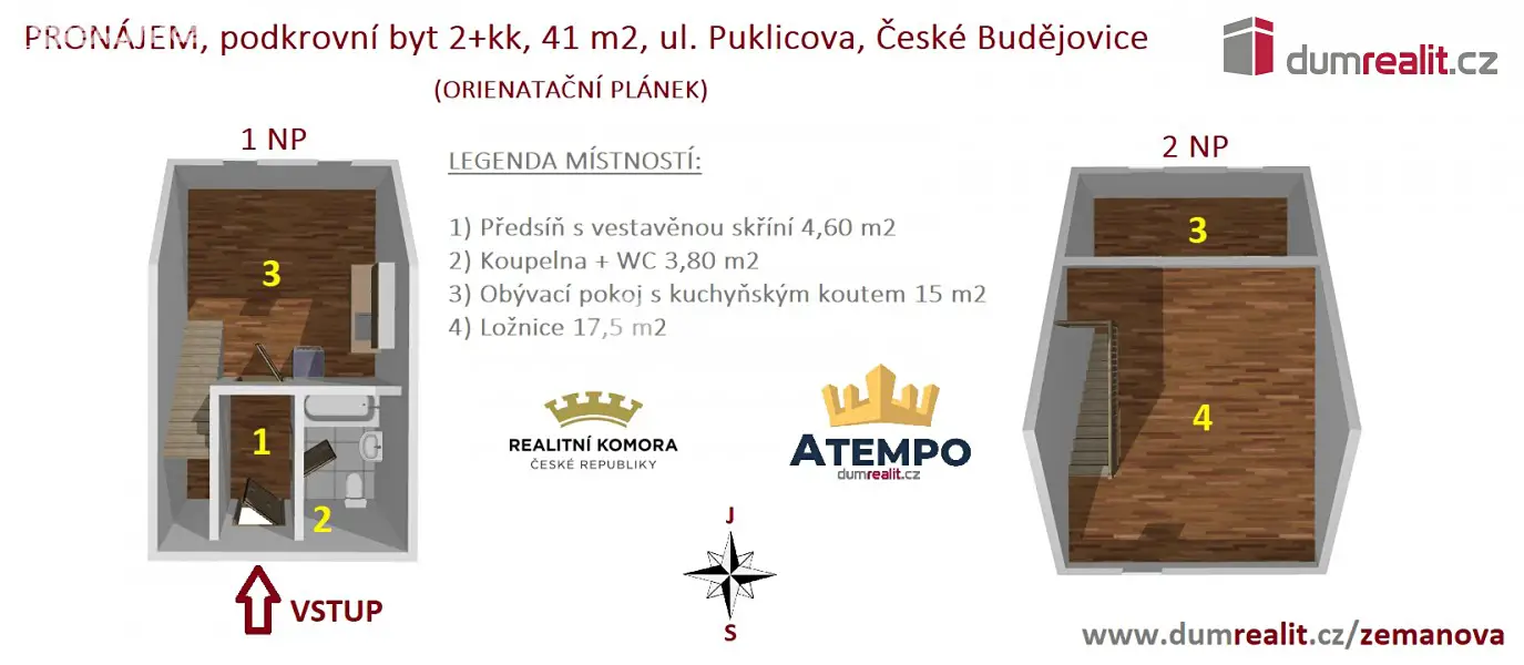 Pronájem bytu 2+kk 41 m², Puklicova, České Budějovice - České Budějovice 3