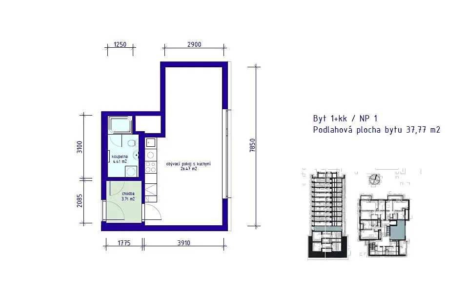 Prodej bytu 1+kk 38 m², Praha 4 - Lhotka