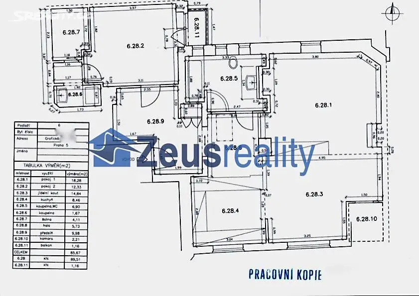Pronájem bytu 1+1 90 m², Grafická, Praha 5 - Smíchov