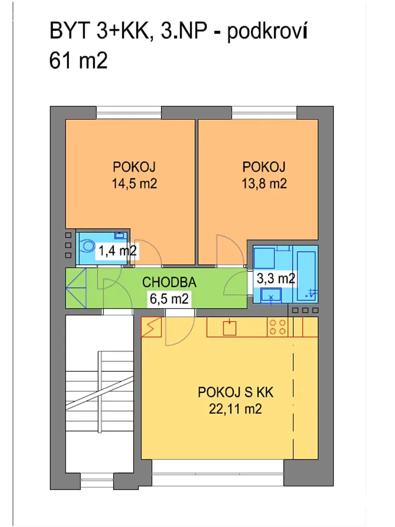Pronájem bytu 3+kk 61 m², Churého, Brno - Černovice