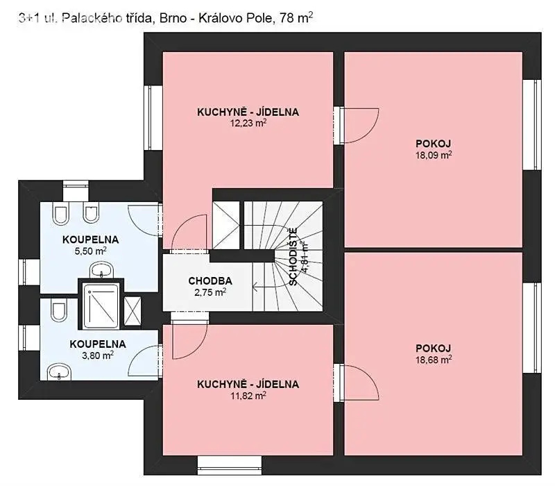 Pronájem bytu 3+1 78 m², Palackého třída, Brno