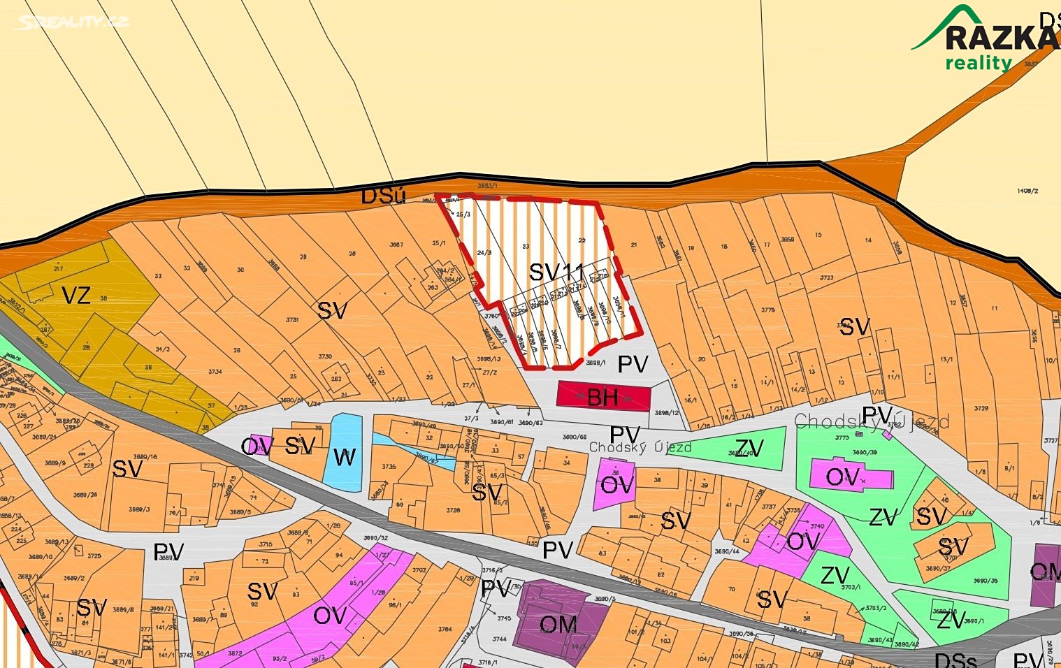 Prodej  stavebního pozemku 1 154 m², Chodský Újezd, okres Tachov