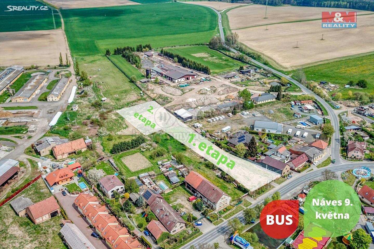 Prodej  stavebního pozemku 5 268 m², Náves 9. května, Zruč-Senec - Zruč