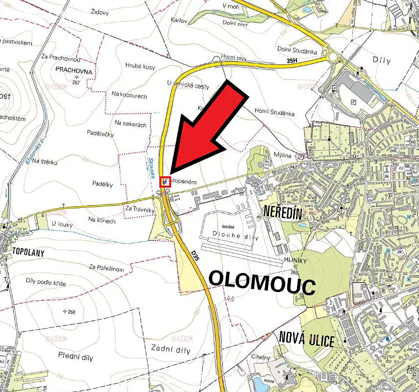 Prodej  pole 210 m², Olomouc - Neředín, okres Olomouc