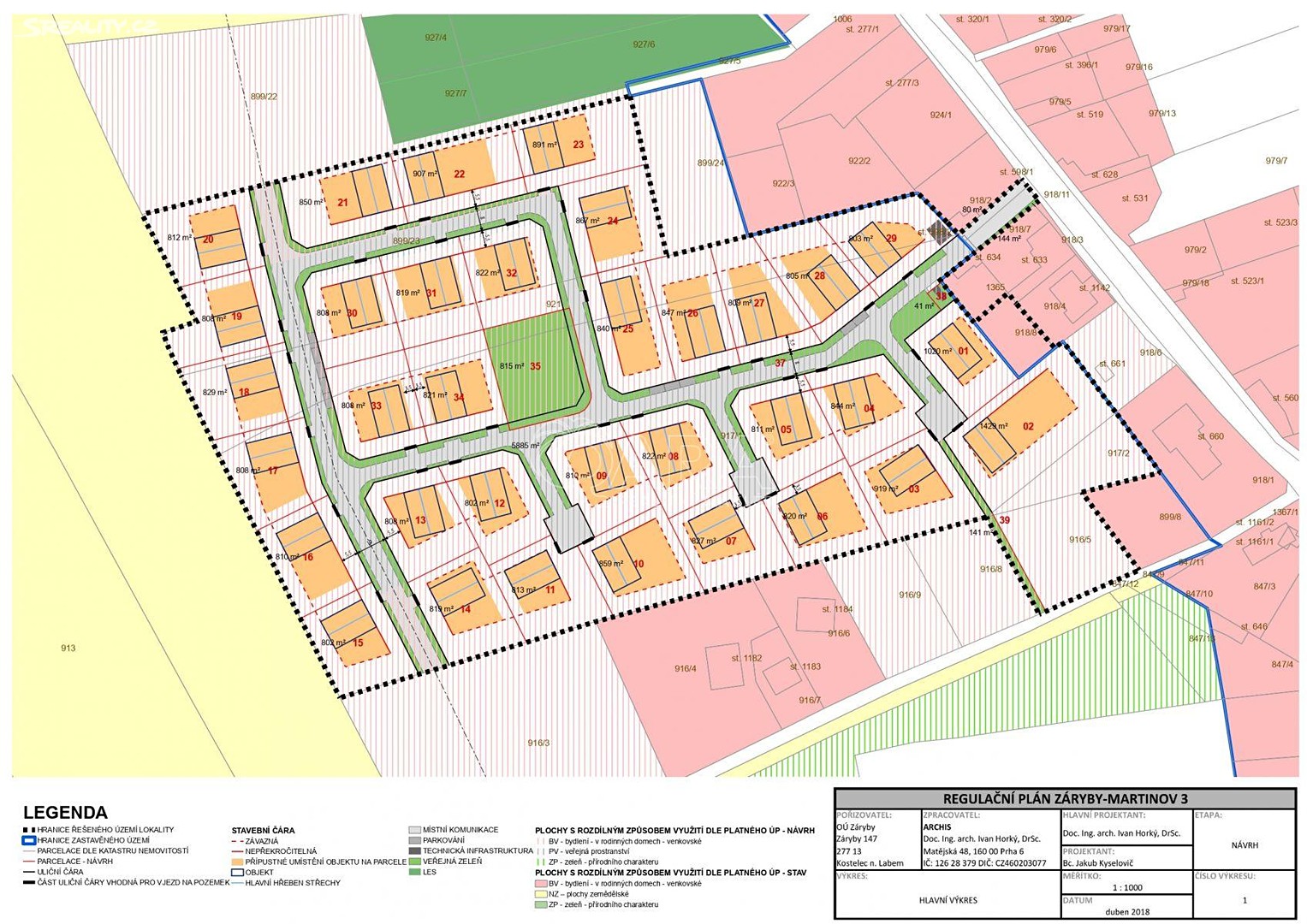 Prodej  stavebního pozemku 809 m², Záryby - Martinov, okres Praha-východ