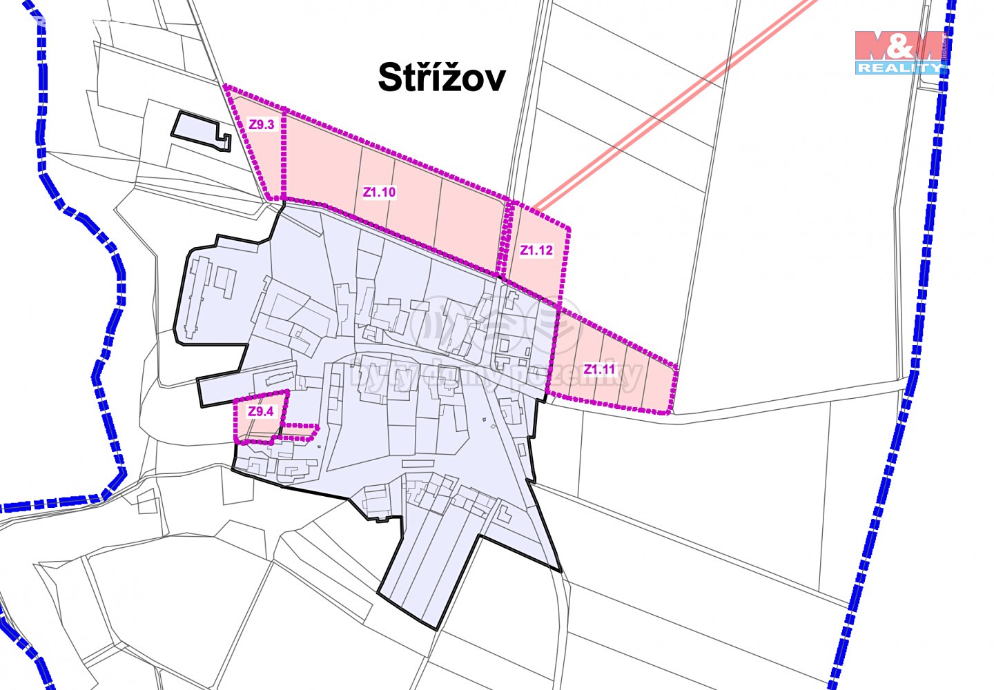 Prodej  stavebního pozemku 2 300 m², Vladislav - Střížov, okres Třebíč