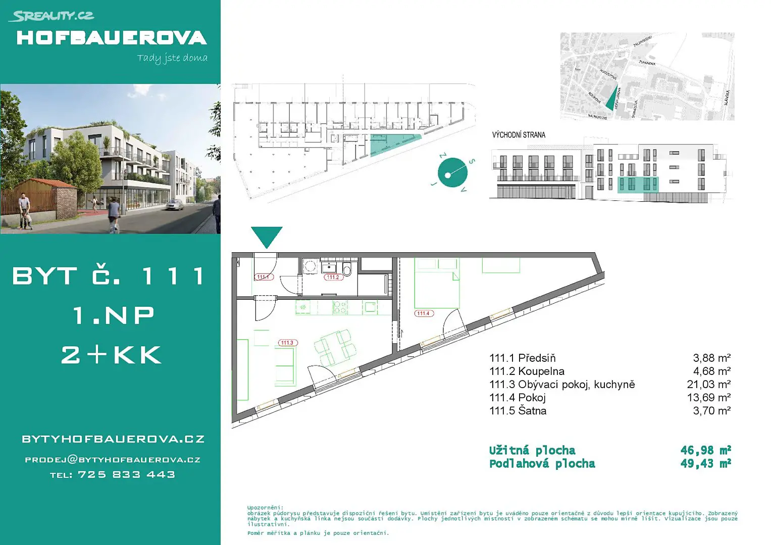 Prodej bytu 2+kk 49 m², Hofbauerova, Praha 6 - Řepy