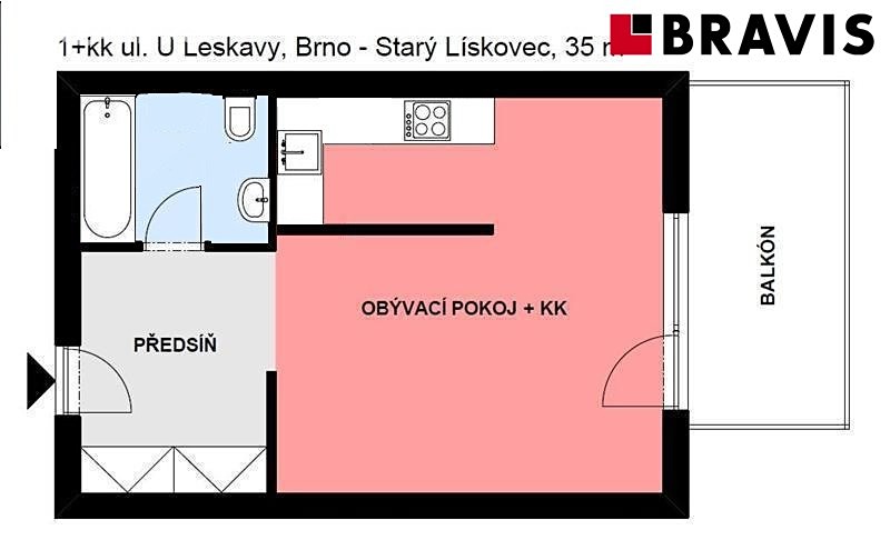 Pronájem bytu 1+kk 39 m², U Leskavy, Brno - Starý Lískovec