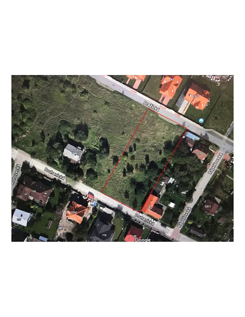 Prodej  stavebního pozemku 1 594 m², Druhanická, Praha - Újezd nad Lesy