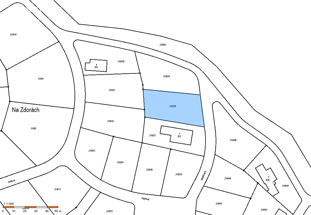 Prodej  stavebního pozemku 1 411 m², Modřínová, Kunice - Dolní Lomnice