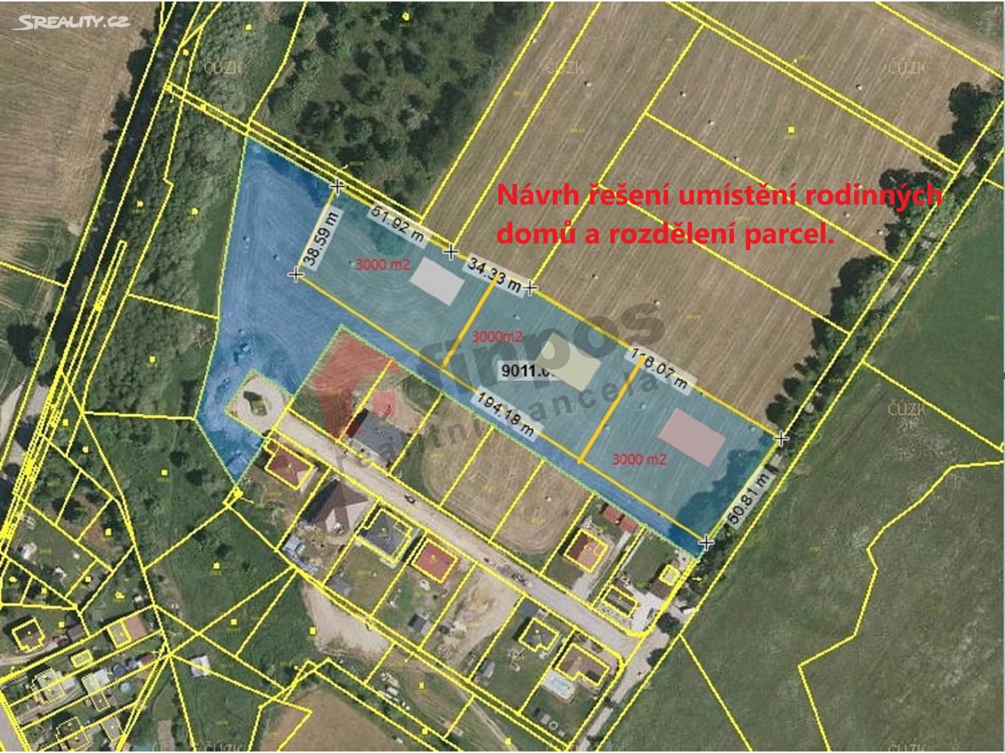 Prodej  stavebního pozemku 23 904 m², Nadějkov, okres Tábor