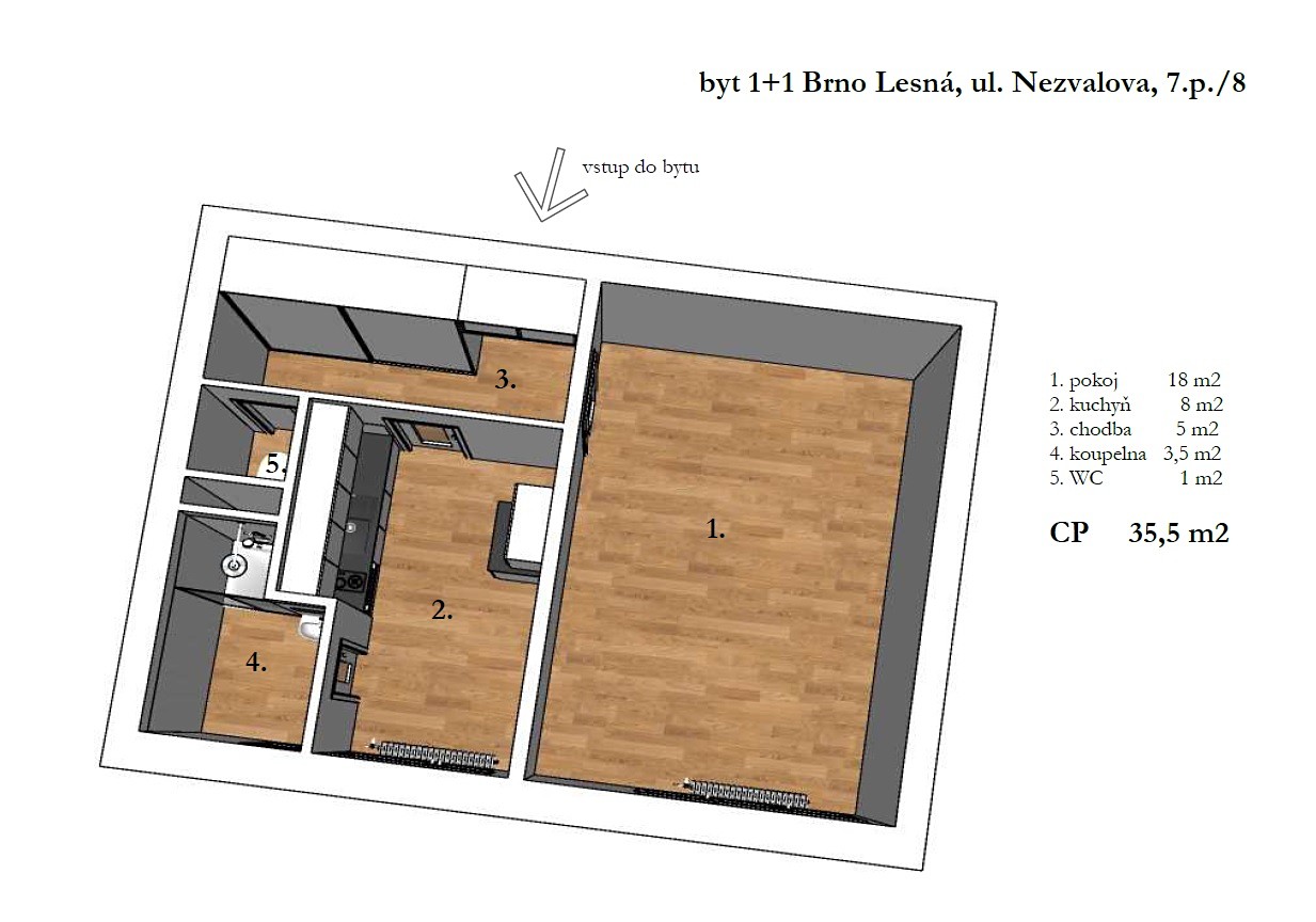 Pronájem bytu 1+1 35 m², Nezvalova, Brno - Lesná
