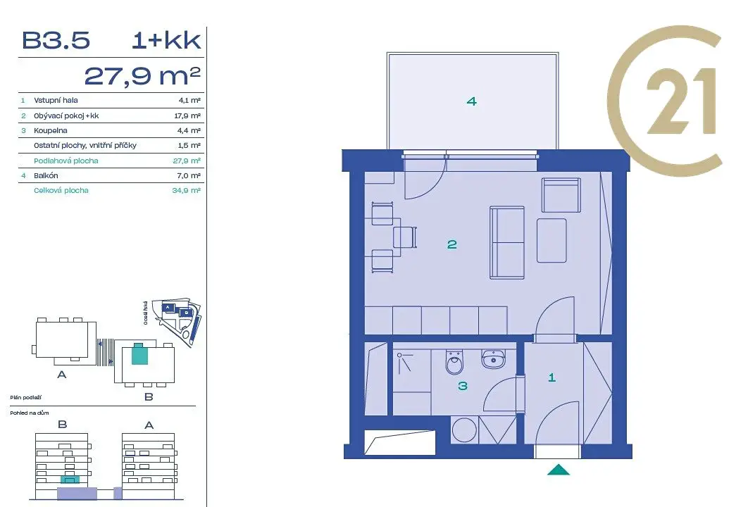 Pronájem bytu 1+kk 35 m², Piskáčkových, Praha 9 - Vysočany