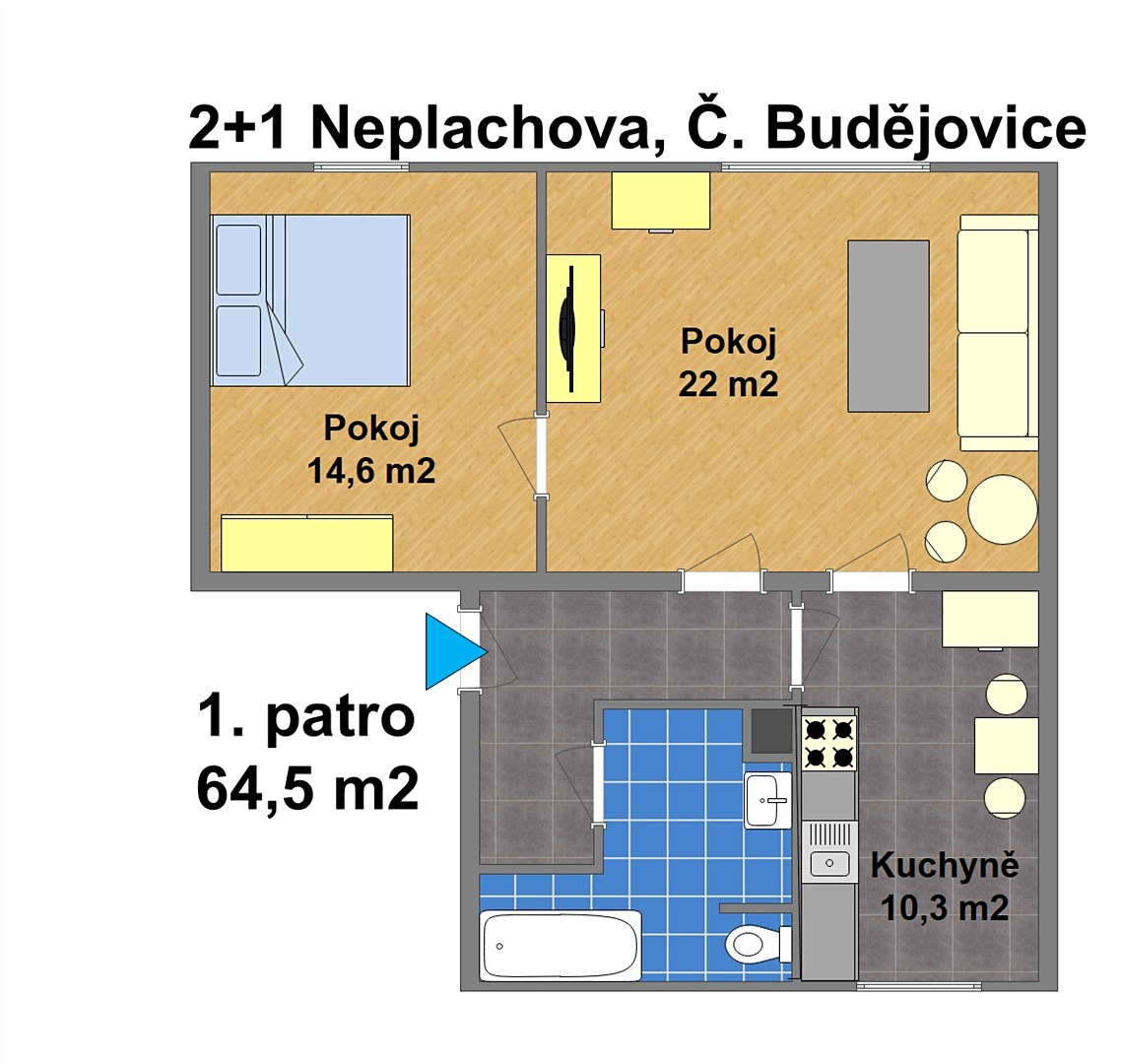 Pronájem bytu 2+1 65 m², Neplachova, České Budějovice - České Budějovice 3