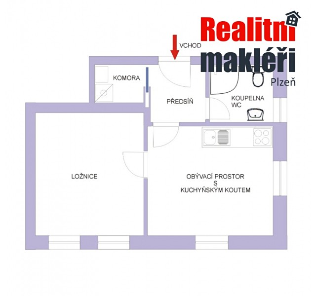 Pronájem bytu 2+kk 40 m², Polní, Plzeň - Východní Předměstí