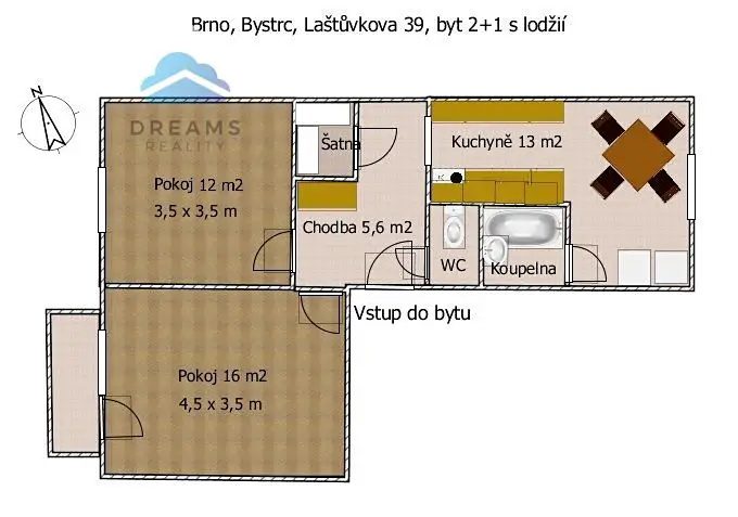 Pronájem bytu 2+1 56 m², Laštůvkova, Brno - Bystrc