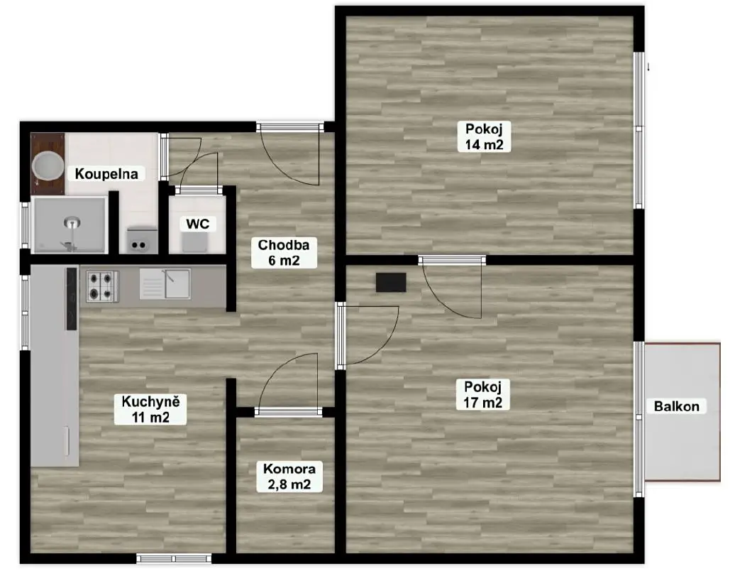 Pronájem bytu 2+1 57 m², U Červených domků, Hodonín