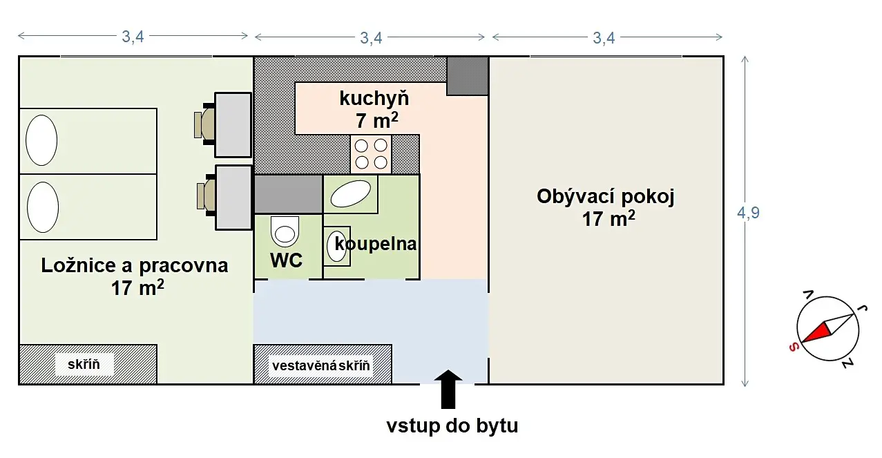 Pronájem bytu 2+1 51 m², Boučkova, Praha 6 - Břevnov