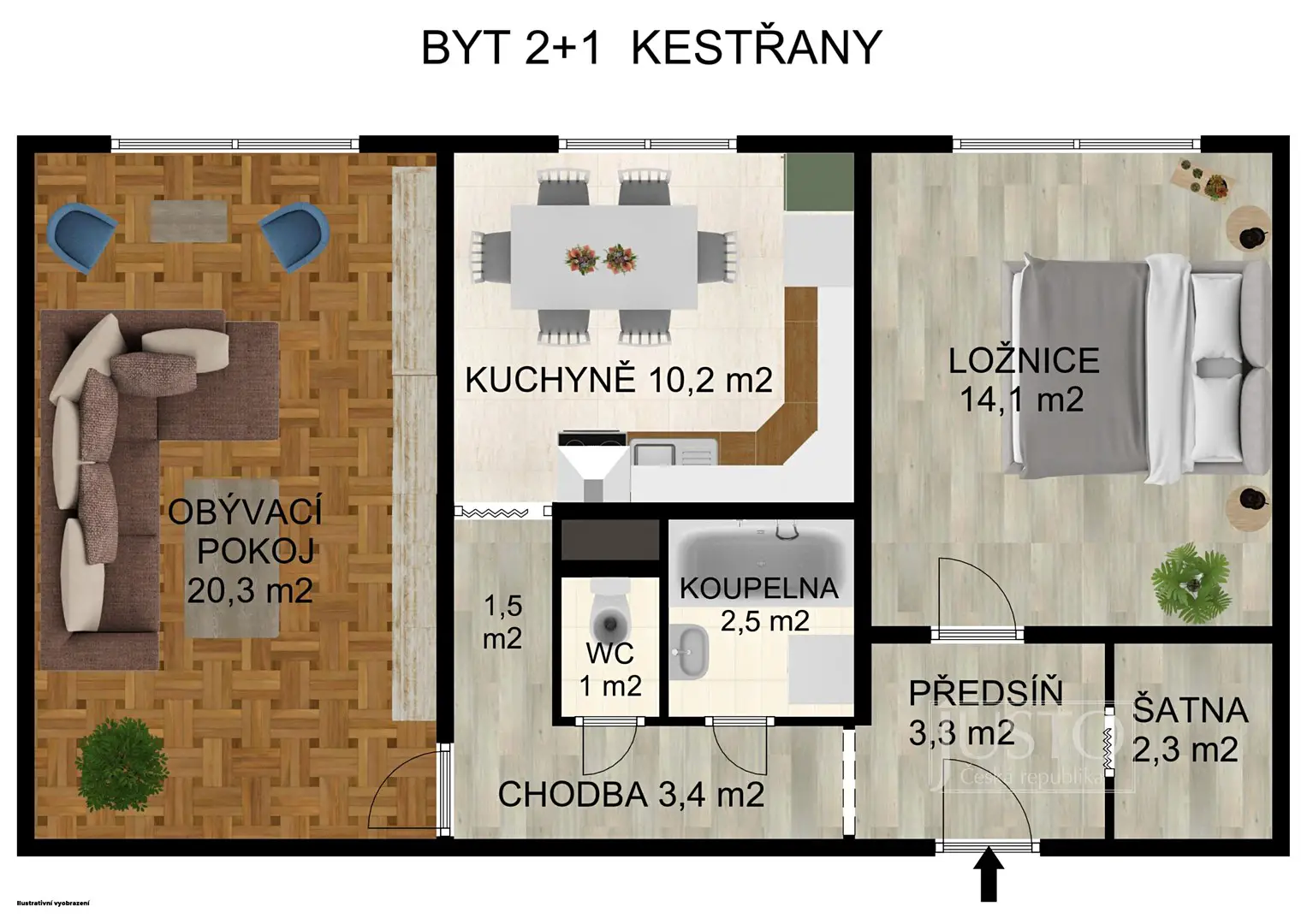 Prodej bytu 2+1 60 m², Kestřany, okres Písek
