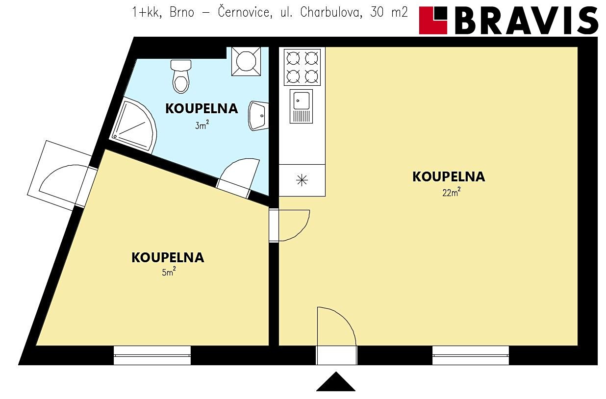 Pronájem bytu 1+kk 31 m², Charbulova, Brno - Černovice
