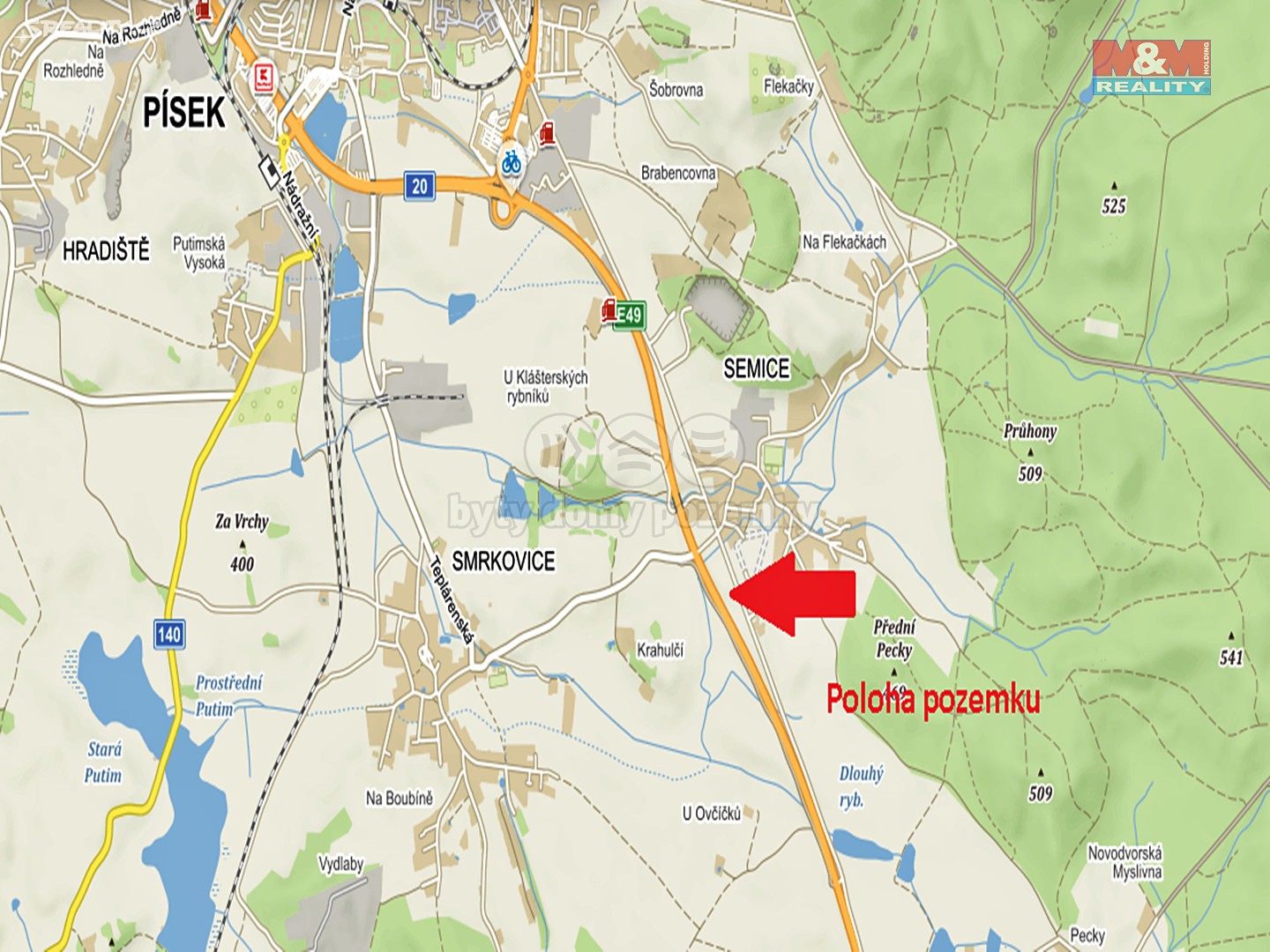 Prodej  komerčního pozemku 5 651 m², Písek - Semice, okres Písek
