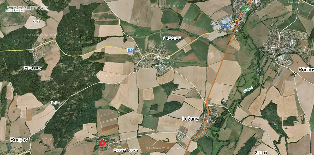 Prodej  stavebního pozemku 1 244 m², Lužany - Dlouhá Louka, okres Plzeň-jih