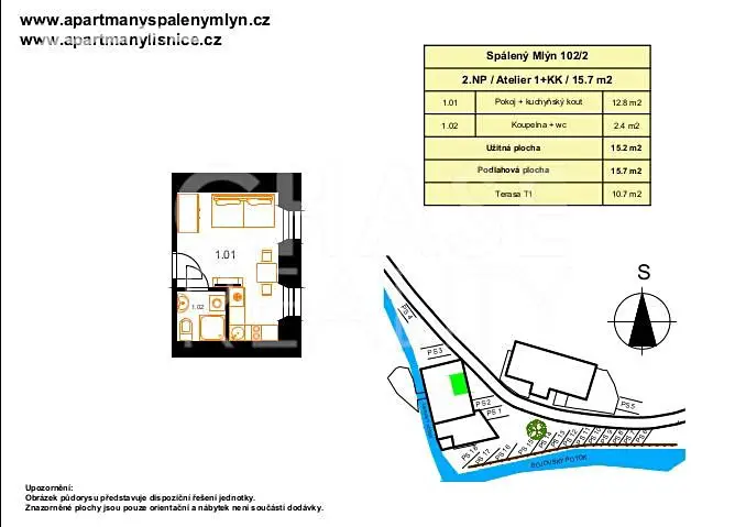 Prodej bytu 1+kk 15 m², Spálený Mlýn, Líšnice