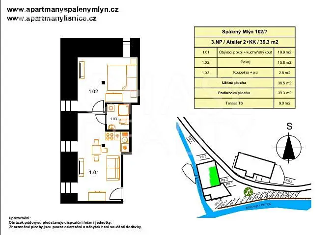 Prodej bytu 2+kk 39 m², Spálený Mlýn, Líšnice