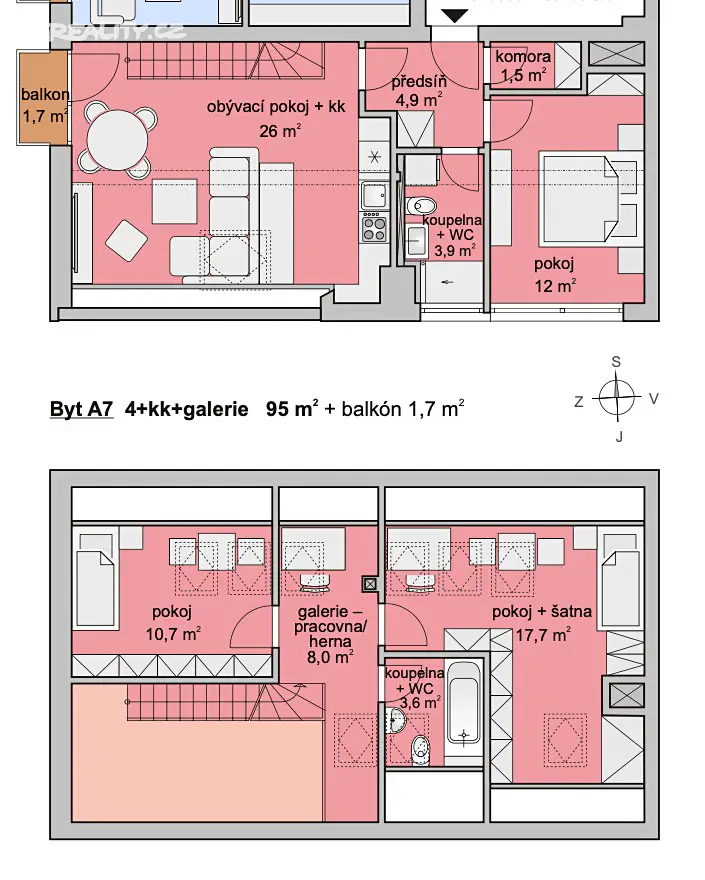 Prodej bytu 4+kk 95 m² (Mezonet), Třešňová, Praha 9