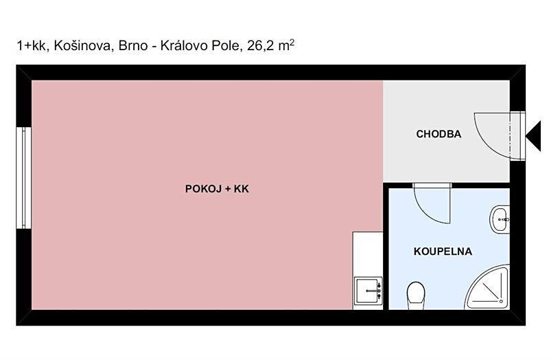 Pronájem bytu 1+kk 26 m², Košinova, Brno - Královo Pole