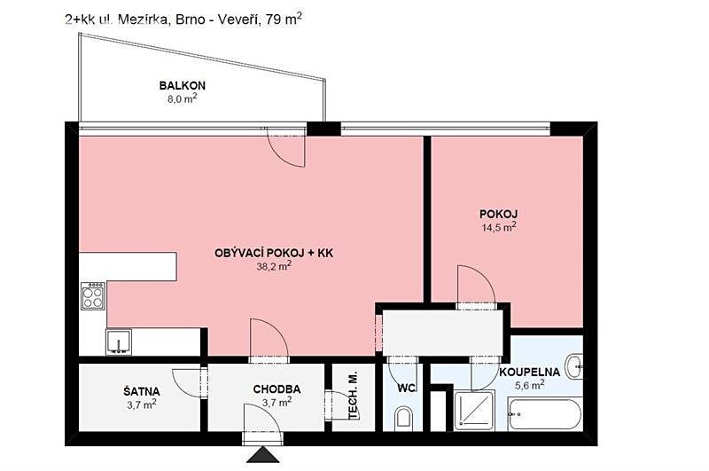 Pronájem bytu 2+kk 87 m², Mezírka, Brno - Veveří