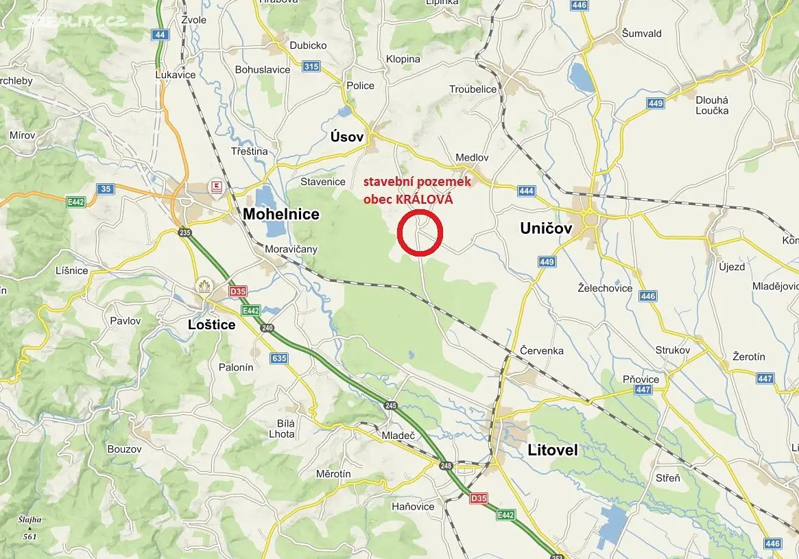 Prodej  stavebního pozemku 897 m², Medlov - Králová, okres Olomouc