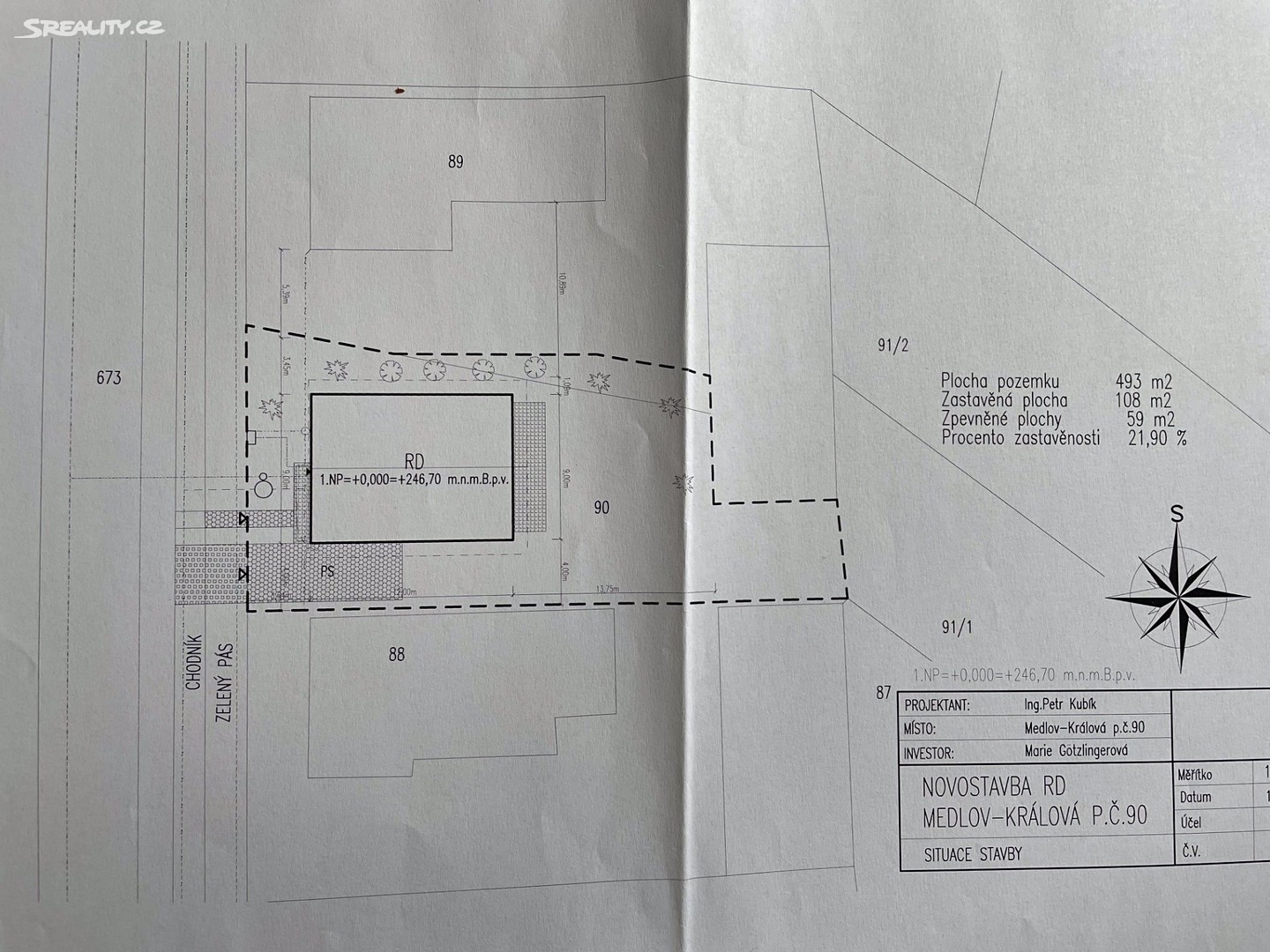 Prodej  stavebního pozemku 897 m², Medlov - Králová, okres Olomouc