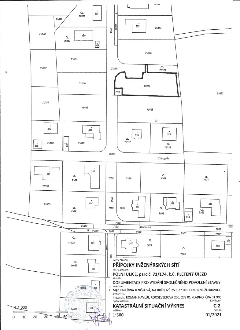 Prodej  stavebního pozemku 1 148 m², Polní, Pletený Újezd