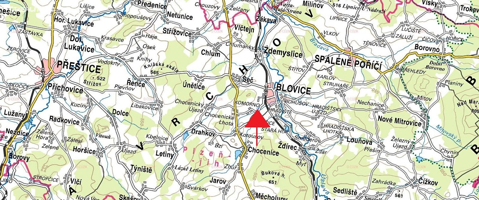 Prodej  louky 25 894 m², Blovice - Komorno, okres Plzeň-jih