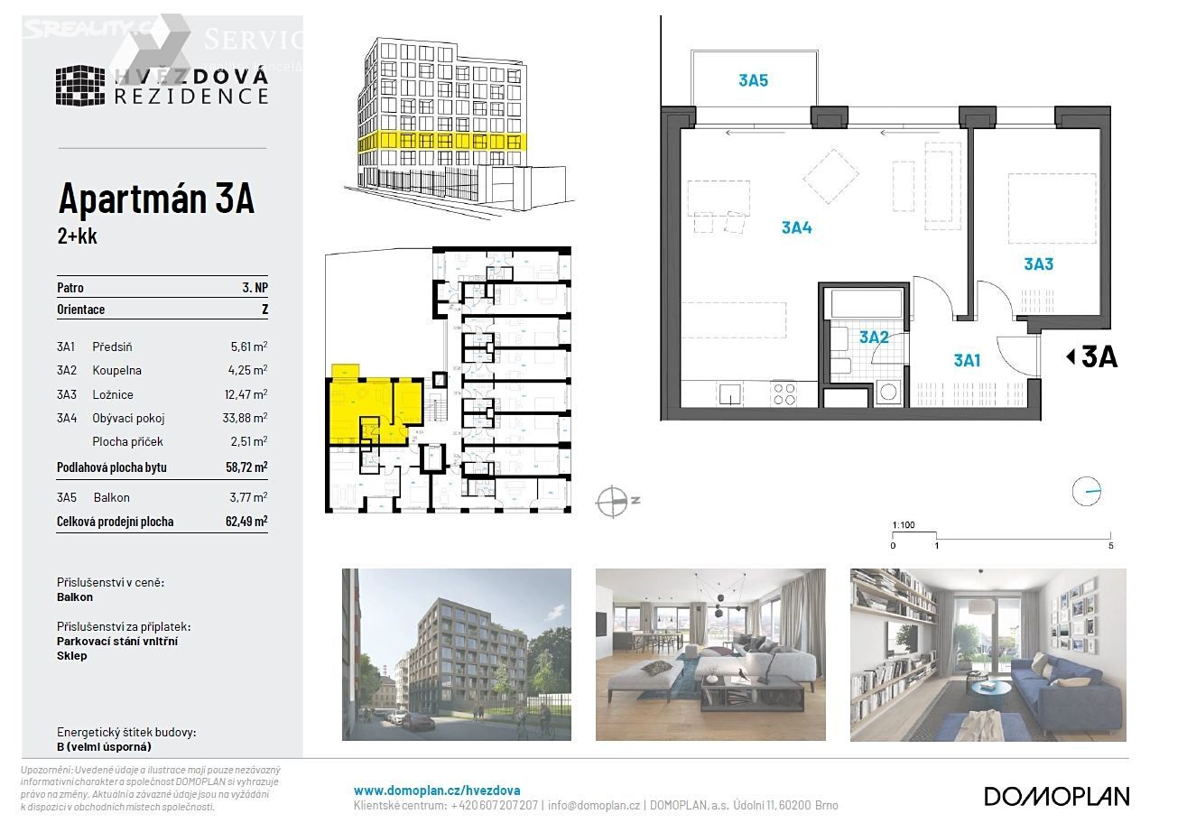 Pronájem bytu 2+kk 63 m², Hvězdová, Brno - Zábrdovice