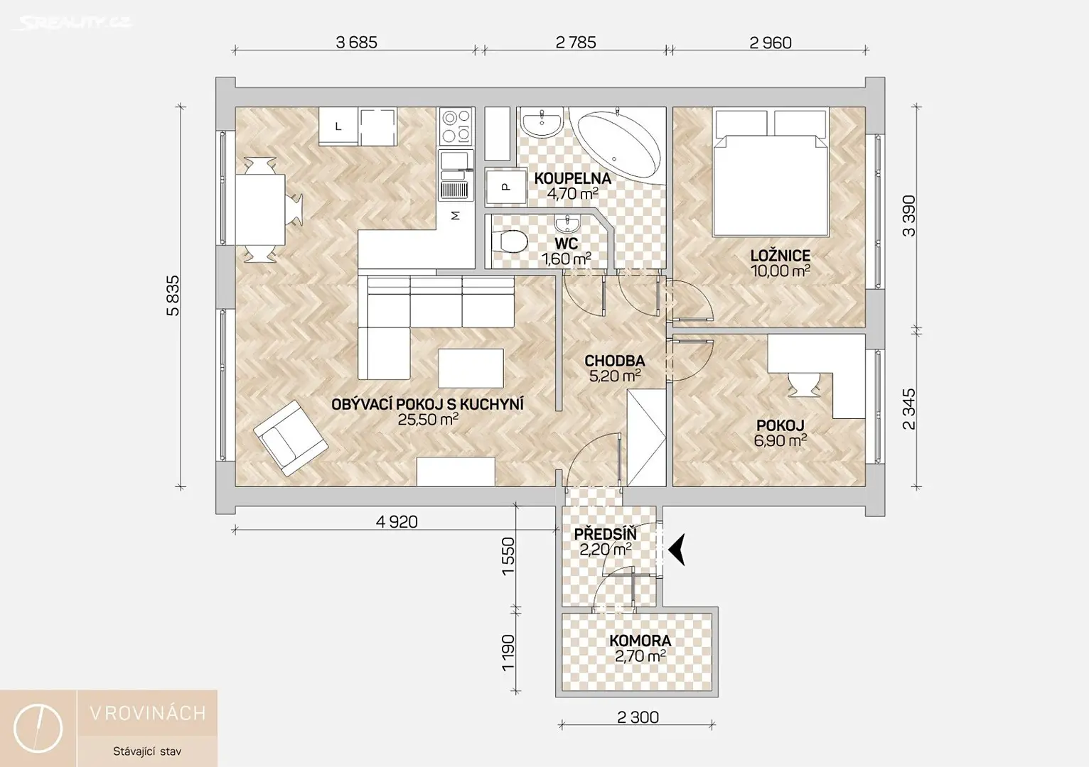 Pronájem bytu 3+kk 60 m², V Rovinách, Praha 4 - Podolí