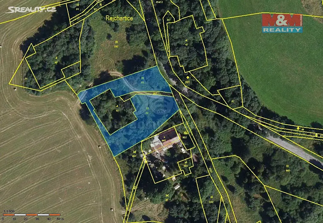 Prodej  stavebního pozemku 2 894 m², Dvorce - Rejchartice, okres Bruntál