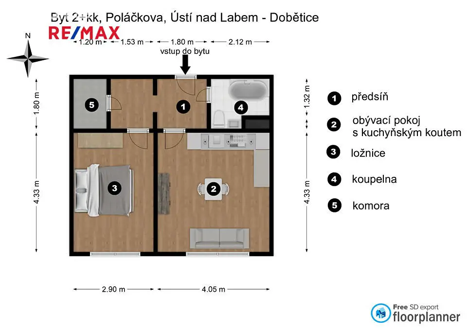 Prodej bytu 2+kk 42 m², Poláčkova, Ústí nad Labem - Severní Terasa